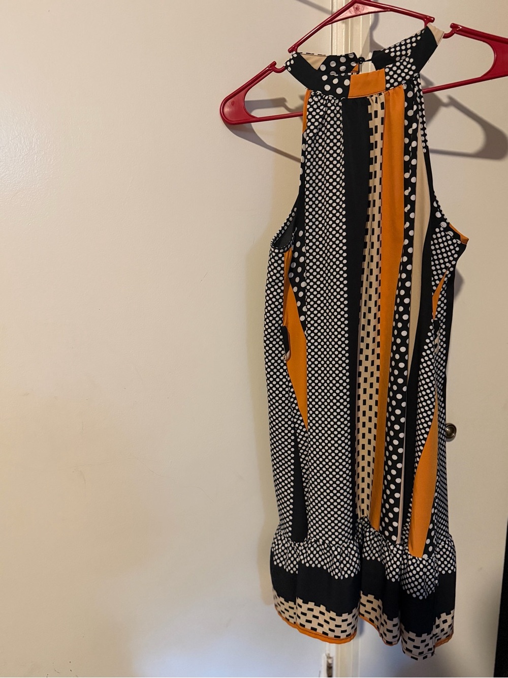 SHEIN Black, White & Mustard Polka Dot Stripe Halter Midi Dress